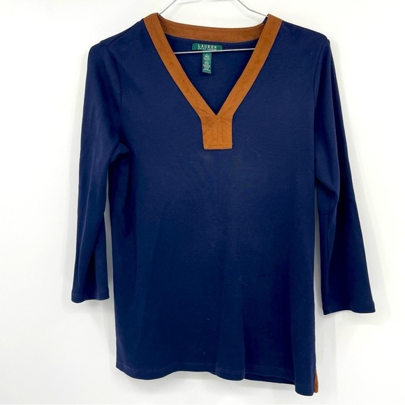 Lauren Ralph Lauren Blue & Orange V-Neck Tunic Top - Size Large - Picture 1 of 6